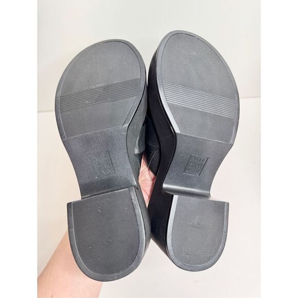 Naturalizer Platform Slide Sandal Size 9 Black Leather Block Heel Round Toe - Picture 8 of 8
